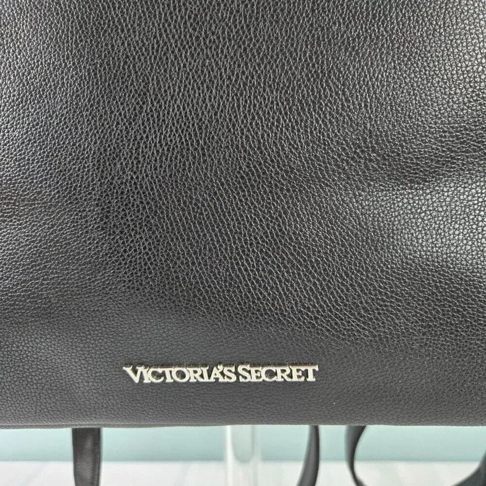 Victoria's Secret Black Faux Leather Backpack w/Handle & Straps